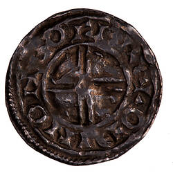 Coin, round, short cross, voided within a line circle; text around, + ODIN ON EOFERP (Othin moneyer York).