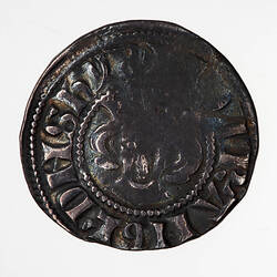 Coin, round, a crowned bust of the King facing; text around, + EDW R ANGL DNS HYB.