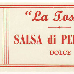 Food Label - La Tosca Pimiento Sauce, 1950s