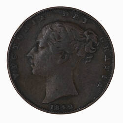 Coin - Farthing, Queen Victoria, Great Britain, 1842 (Obverse)