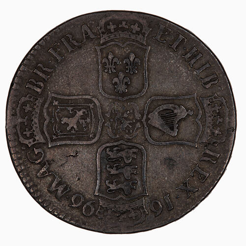 Coin - Halfcrown, William III, Great Britain, 1696 (Reverse)