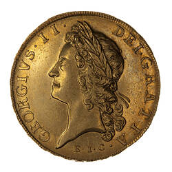 Coin - 5 Guineas, George II, Great Britain, 1729 (Obverse)