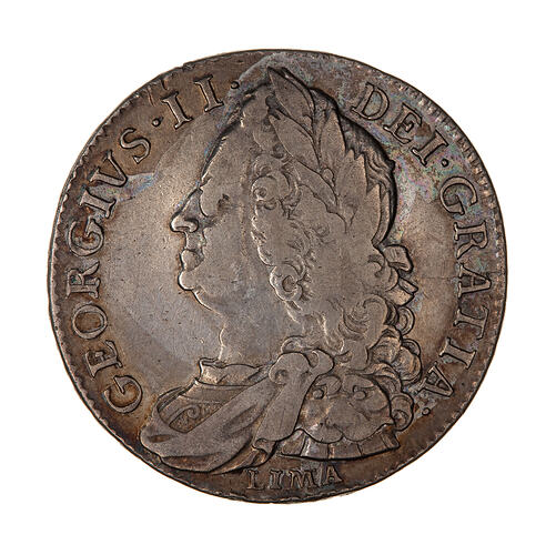 Coin - Halfcrown, George II, Great Britain, 1746 LIMA (Obverse)