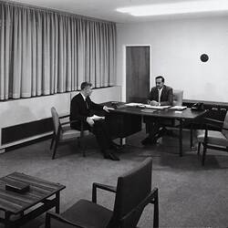 Photograph - Kodak Australasia Pty Ltd, Interior View of Office with John Habersberger & Elvin Teasdale from Building 8, Head Office & Sales & Marketing at the Kodak Factory, Coburg, 1964