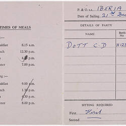 Card - P&O Dining Room Requirements