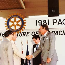 Photograph - Rotary Pacific Regional Conference, Arrival of Prime Minister, Royal Exhibition Building, Melbourne, 26-29 Nov 1981