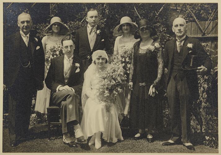Wedding Group Portrait, Wedding of George & Gertie Palmer, Brentford, England, 1930