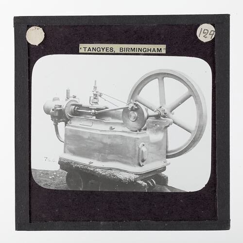 Steam engine with big wheel.