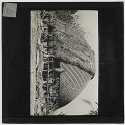 Lantern Slide - Construction of Thatched Building, Pacific Islands, circa 1930s
