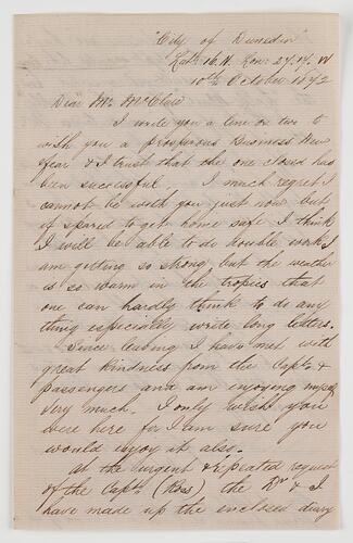 Letter - To Mr McClure, from Diary of David Yuile, 1872
