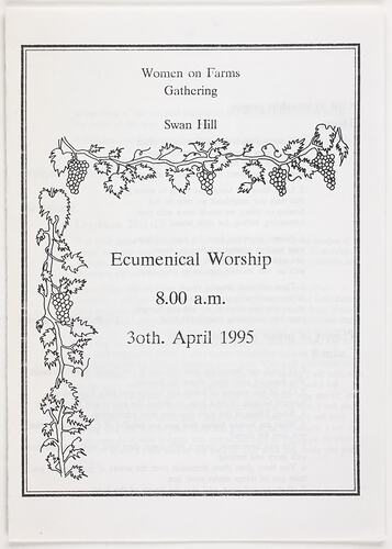 Proceedings - Ecumenical Worship, Women on Farms Gathering, Swan Hill, 1995