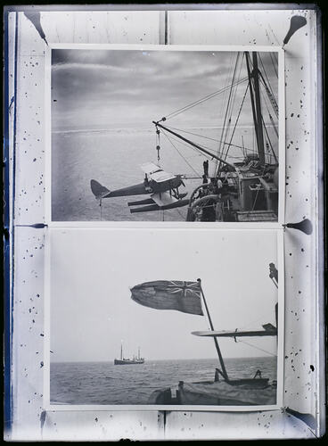 Glass Negative- Copy of Photographs of Gipsy Moth Seaplane on Board Discovery II, Antarctica Relief Expedition, 1935-1936
