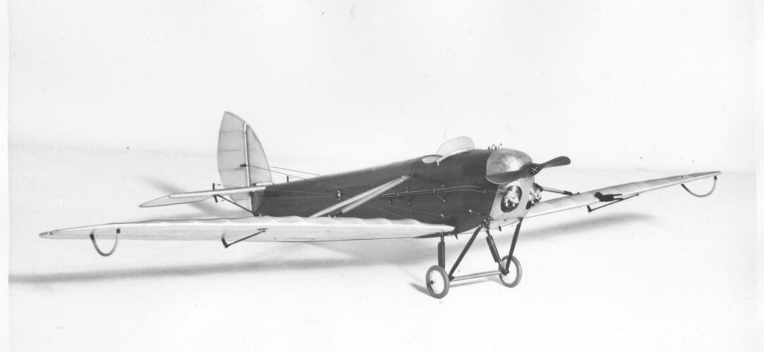 Black and white model aeroplane.