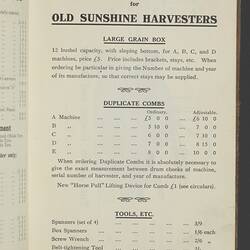 Price List - H.V. McKay, Australia Wide, 1913