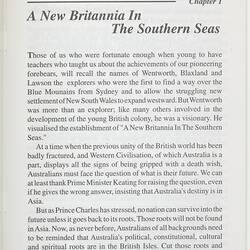 Booklet - Eric D. Butler, 'A New Britannia in The Southern Seas', Australian League of Rights, 1993