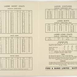 Price List - Gazelda Super Suede Garments, 1936