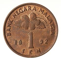 Coin - 1 Sen, Malaysia, 1992