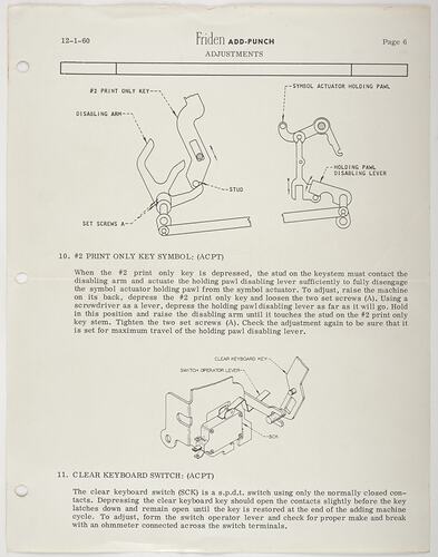 Page from Manual - Friden, Flexowriter, Add-Punch Adjustments, 1955-1964