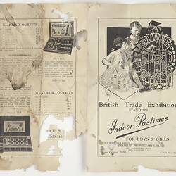Leaflet - 'Indoor Pastimes for Boys & Girls', British Trade Exhibition, Melbourne, Feb-Apr 1928