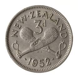 Coin - 3 Pence, New Zealand, 1952