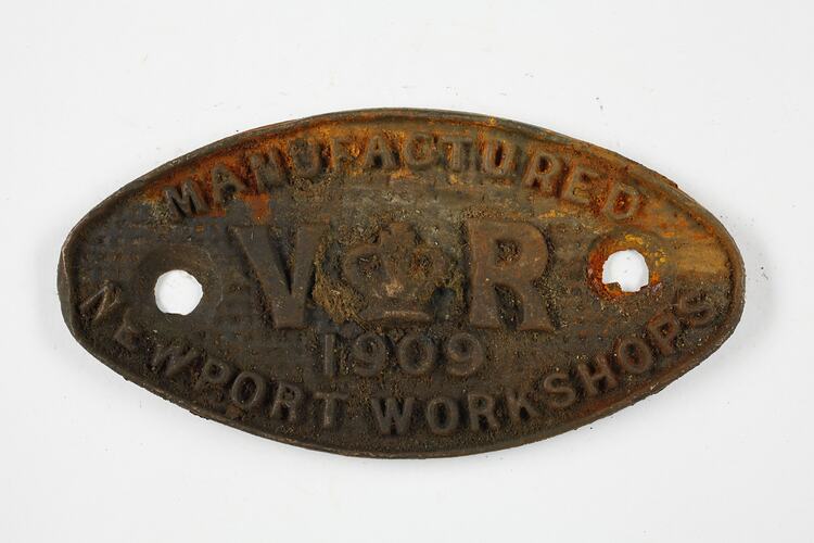 Rollingstock Builder's Plate - Victorian Railways, Newport Workshops, 1909