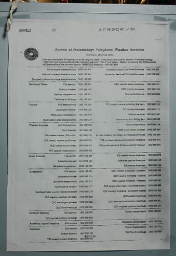Operator Console # 1- Telephone List, Melbourne Coastal Radio Station, 1998-2002