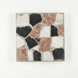 Terrazzo Sample - De Marco Bros, Black, White & Ochre Marble Fragments in Grey Cement, circa 1920s