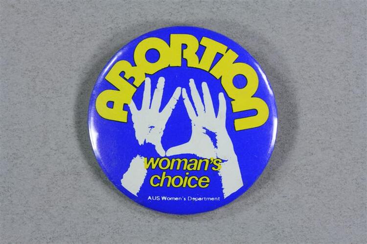 Blue pro-abortion badge with hands.