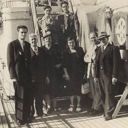 Digital Image - Giuseppe Minniti with Butler, Gagliardi & Muratore Families, on the 'Sebastiano Caboto', Victoria Dock, Melbourne, 28 Apr 1950