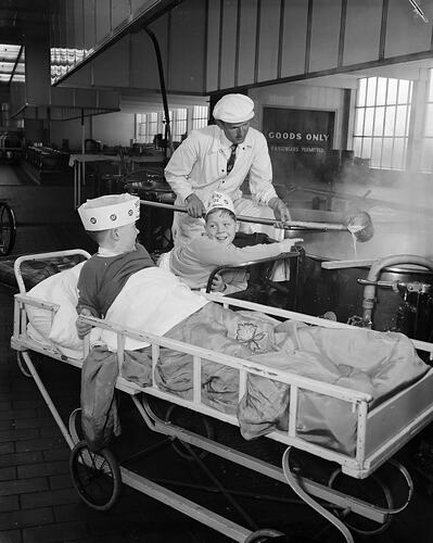 H. J. Heinz Co Pty Ltd, Man & Two Children in Factory, Dandenong, Victoria, 1958