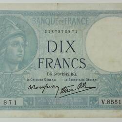 Bank Note - 10 Francs, France, 1942