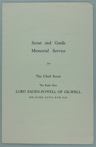 Program - Scout & Guide Memorial  Service, Lord Baden-Powell, England, 1941