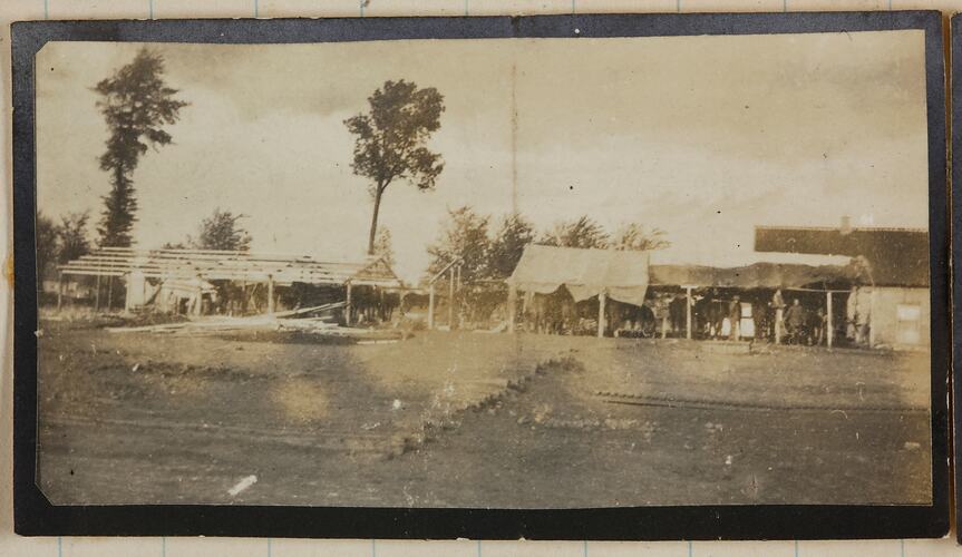 Temporary shelters and buildings in a military medical camp.