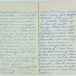 Open book, 2 cream pages. Cursive handwritten text in blue ink. Page 92 and 93.