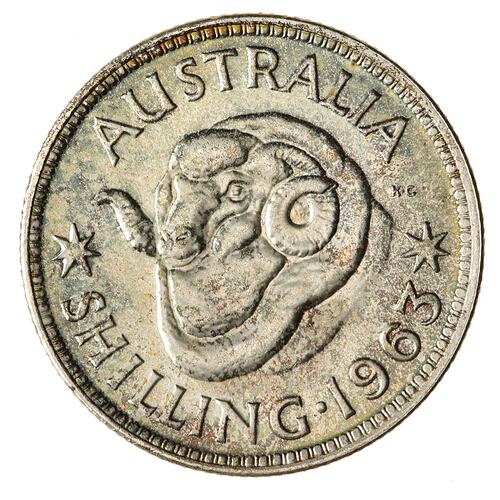 Proof Coin - 1 Shilling, Australia, 1963, photographed by Museums Victoria