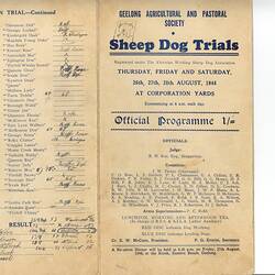 Programme - Geelong Agricultural & Pastoral Society, 'Sheep Dog Trials', 1948