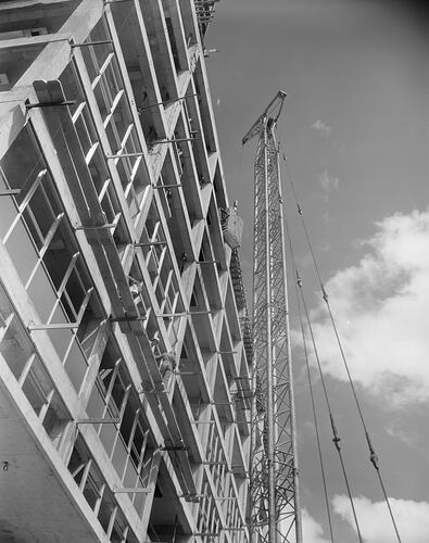 Crane Next to Building Construction, 505 St Kilda Road, Melbourne, 04 Oct 1959
