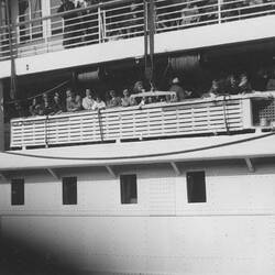 Digital Photograph - Sylvia & Shirley Forbes, Onboard Stratheden, P&O-Orient Line, Melbourne, 18 Jul 1963