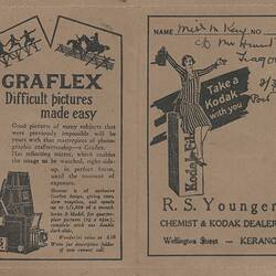 Film Wallet - Kodak Australasia Pty Ltd for RS Younger, 'Take a Kodak With You', circa 1920s - 1930s