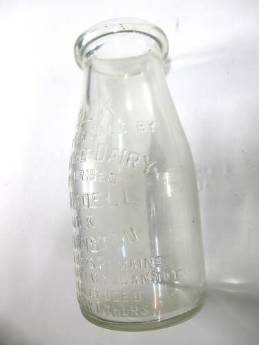 Milk Bottle - Travancore Dairy, J.A. Riddell, Flemington, 1/2 Pint