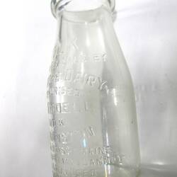 Milk Bottle - Travancore Dairy, J.A. Riddell, Flemington, 1/2 Pint