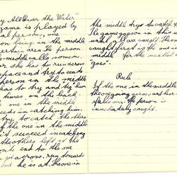 Bound booklet containing handwritten annotations; black ink on lined paper