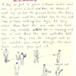 Document - Unknown Author, to Dorothy Howard, Description of Ball Game 'Crabby', circa Mar 1955