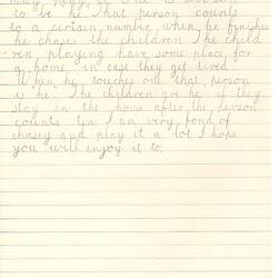Document - Patricia McInnes, to Dorothy Howard, Description of Chasing Game 'Chasey', 25 Mar 1955