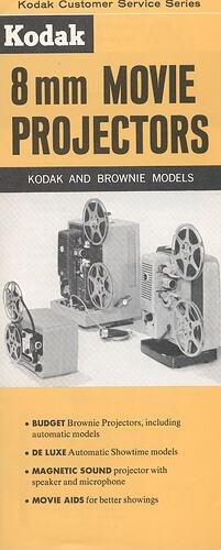 Leaflet cover with text and photograph of projectors.