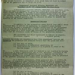 Information Sheet - Passengers Arriving in Australia, Stanley Hathaway, Commonwealth of Australia, Dept of Trade & Customs, 11 Sep 1951