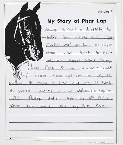 Letter - My Story of Phar Lap, Peita Keir, 1999