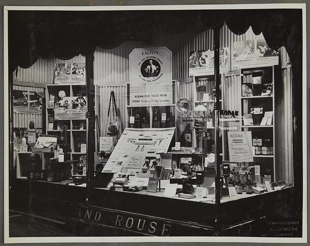 Shopfront display of Kodak developing and printing accessories.