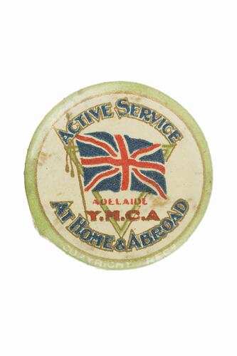 Badge - Active Service At Home & Abroad, Flag, Adelaide Y.M.C.A., World War I, circa 1915-1918, Obverse