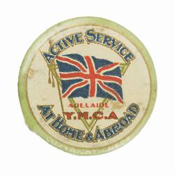 Badge - Active Service At Home & Abroad, Flag, Adelaide Y.M.C.A., World War I, circa 1915-1918, Obverse